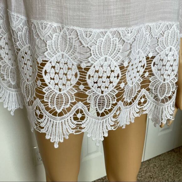 Unique Spectrum 3/4 Sleeve Blouse Sheer With Lace Bottom Hem Size X-Large - Picture 2 of 13